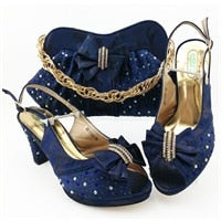 Load image into Gallery viewer, High Quality Dark blue Color African Designer Shoes And Bag Set To Match Italian Party Shoes With Matching Bags Set