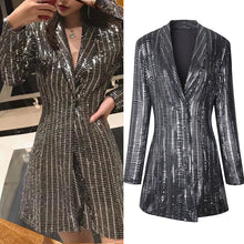 Load image into Gallery viewer, High quality women plaid blazer autumn and winter new slim retro hot stamping jacket female long section shiny jacket