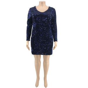 Glitter Dress Plus Size Women Long Sleeves V Neck Sequin Dress Blue Black Green Big Size Club Clubwear Oversized Dresses 4xl 5xl