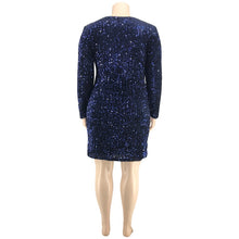 Load image into Gallery viewer, Glitter Dress Plus Size Women Long Sleeves V Neck Sequin Dress Blue Black Green Big Size Club Clubwear Oversized Dresses 4xl 5xl