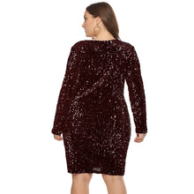 Load image into Gallery viewer, Glitter Dress Plus Size Women Long Sleeves V Neck Sequin Dress Blue Black Green Big Size Club Clubwear Oversized Dresses 4xl 5xl