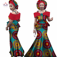 Load image into Gallery viewer, Free headtie Africa Sets for Women Dashiki Plus Size Africa Clothes Bazin Short Sleeve Traditional African Clothing WY3113