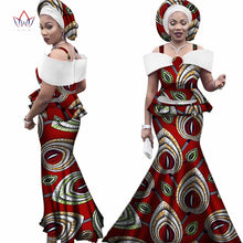 Load image into Gallery viewer, Free headtie Africa Sets for Women Dashiki Plus Size Africa Clothes Bazin Short Sleeve Traditional African Clothing WY3113