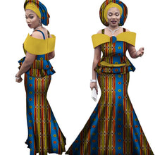 Load image into Gallery viewer, Free headtie Africa Sets for Women Dashiki Plus Size Africa Clothes Bazin Short Sleeve Traditional African Clothing WY3113