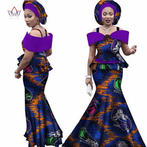 Free headtie Africa Sets for Women Dashiki Plus Size Africa Clothes Bazin Short Sleeve Traditional African Clothing WY3113