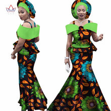 Load image into Gallery viewer, Free headtie Africa Sets for Women Dashiki Plus Size Africa Clothes Bazin Short Sleeve Traditional African Clothing WY3113