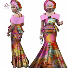 Load image into Gallery viewer, Free headtie Africa Sets for Women Dashiki Plus Size Africa Clothes Bazin Short Sleeve Traditional African Clothing WY3113