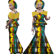 Load image into Gallery viewer, Free headtie Africa Sets for Women Dashiki Plus Size Africa Clothes Bazin Short Sleeve Traditional African Clothing WY3113