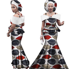 Load image into Gallery viewer, Free headtie Africa Sets for Women Dashiki Plus Size Africa Clothes Bazin Short Sleeve Traditional African Clothing WY3113