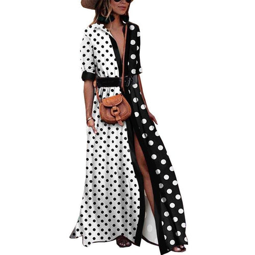 2020 Polka Dot Vintage Dress Winter Women Long Sleeve Printed Tunic Handbag High Waist Afircan Fashion Maxi Dress sexy dress sum