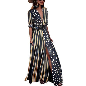 2020 Polka Dot Vintage Dress Winter Women Long Sleeve Printed Tunic Handbag High Waist Afircan Fashion Maxi Dress sexy dress sum