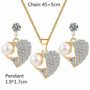 Free shipping Fashion Jewelry Luxury Gold-color Romantic Austrian Crystal heart shape Chain Necklace Earrings Jewelry Sets