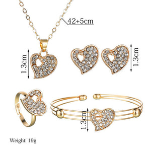 Free shipping Fashion Jewelry Luxury Gold-color Romantic Austrian Crystal heart shape Chain Necklace Earrings Jewelry Sets