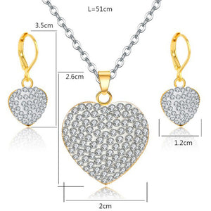 Free shipping Fashion Jewelry Luxury Gold-color Romantic Austrian Crystal heart shape Chain Necklace Earrings Jewelry Sets