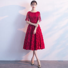 Load image into Gallery viewer, Dark Red Womens Wedding Party Dress O-Neck Evening Cheongsam Oriental Elegant Lace Qipao Long Gowns Retro Vestido XS-XXXL