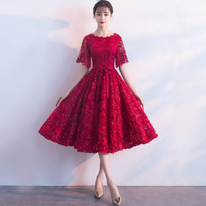 Dark Red Womens Wedding Party Dress O-Neck Evening Cheongsam Oriental Elegant Lace Qipao Long Gowns Retro Vestido XS-XXXL