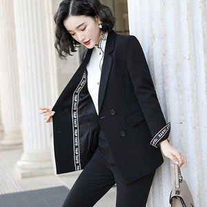 2019 New women office lady pant suits of high quality OL blazer suit jackets with ankle length trouser red two pieces set suit