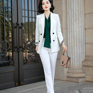 2019 New women office lady pant suits of high quality OL blazer suit jackets with ankle length trouser red two pieces set suit