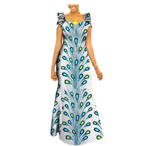 Autumn african clothing long maxi dresses for women short sleeve ankara fabric dashi print dress plus size outfit A722583