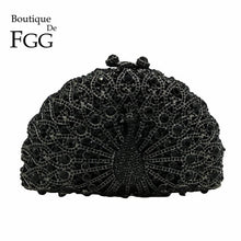 Load image into Gallery viewer, Boutique De FGG Green Crystal Women Peacock Clutch Evening Bag Party Minaudiere Handbag Wedding Clutches Bridal Diamond Purse