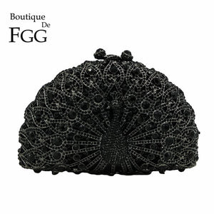 Boutique De FGG Green Crystal Women Peacock Clutch Evening Bag Party Minaudiere Handbag Wedding Clutches Bridal Diamond Purse