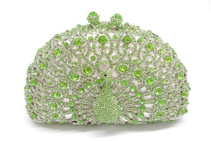 Boutique De FGG Green Crystal Women Peacock Clutch Evening Bag Party Minaudiere Handbag Wedding Clutches Bridal Diamond Purse