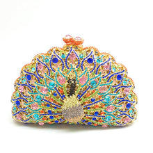 Load image into Gallery viewer, Boutique De FGG Green Crystal Women Peacock Clutch Evening Bag Party Minaudiere Handbag Wedding Clutches Bridal Diamond Purse