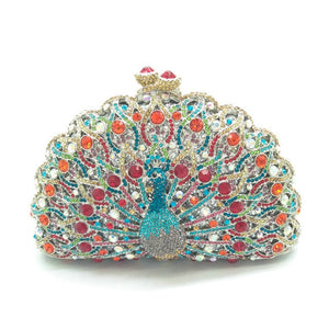 Boutique De FGG Green Crystal Women Peacock Clutch Evening Bag Party Minaudiere Handbag Wedding Clutches Bridal Diamond Purse