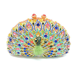 Boutique De FGG Green Crystal Women Peacock Clutch Evening Bag Party Minaudiere Handbag Wedding Clutches Bridal Diamond Purse