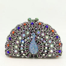 Load image into Gallery viewer, Boutique De FGG Green Crystal Women Peacock Clutch Evening Bag Party Minaudiere Handbag Wedding Clutches Bridal Diamond Purse