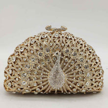 Load image into Gallery viewer, Boutique De FGG Green Crystal Women Peacock Clutch Evening Bag Party Minaudiere Handbag Wedding Clutches Bridal Diamond Purse