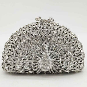 Boutique De FGG Green Crystal Women Peacock Clutch Evening Bag Party Minaudiere Handbag Wedding Clutches Bridal Diamond Purse