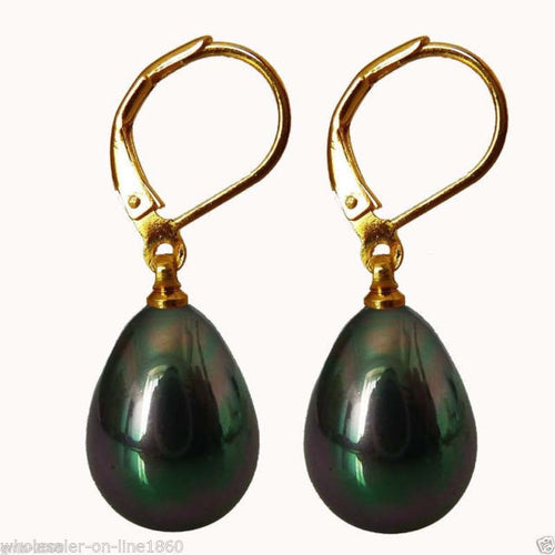 top quality natural tahitian peacock green pearl earrings 14