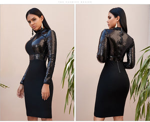 Adyce 2020 New Winter Sequined Long Sleeve Bandage Dress Sexy Bodycon Club Black Celebrity Evening Runway Party Dresses Vestidos