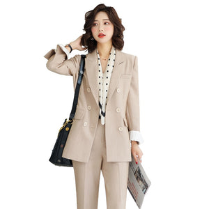 Large size S-4XL high quality autumn and winter women's professional wear Temperament full sleeve blazer Slim trousers suit set