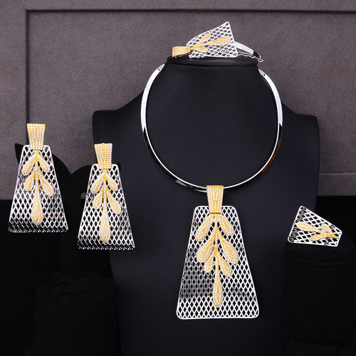 SisCathy African Indian Dubai Bridal Wedding Luxury Statement Jewelry Sets 4PCS Trendy Cubic Zircon Jewelry Sets For Women