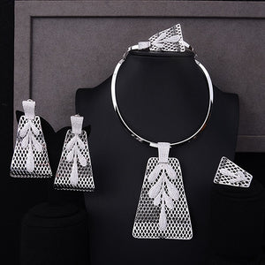 SisCathy African Indian Dubai Bridal Wedding Luxury Statement Jewelry Sets 4PCS Trendy Cubic Zircon Jewelry Sets For Women