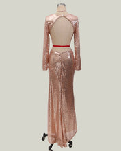 Load image into Gallery viewer, Elegant Long Rose Gold Sequin Evening Party Dress Vestido De Festa Robe Long Sleeve Gowns Formal Party Dress Reflective Dress