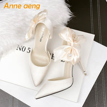 Load image into Gallery viewer, 2019 New Summer Women Sandals High Thin Heel Pointed Toe Pearl Buttuerfly-Knot Sweet Bridal Wedding Women Shoes Gold High Heels