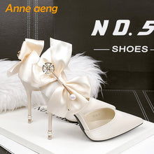 Load image into Gallery viewer, 2019 New Summer Women Sandals High Thin Heel Pointed Toe Pearl Buttuerfly-Knot Sweet Bridal Wedding Women Shoes Gold High Heels