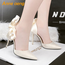 Load image into Gallery viewer, 2019 New Summer Women Sandals High Thin Heel Pointed Toe Pearl Buttuerfly-Knot Sweet Bridal Wedding Women Shoes Gold High Heels