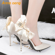 Load image into Gallery viewer, 2019 New Summer Women Sandals High Thin Heel Pointed Toe Pearl Buttuerfly-Knot Sweet Bridal Wedding Women Shoes Gold High Heels