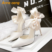 Load image into Gallery viewer, 2019 New Summer Women Sandals High Thin Heel Pointed Toe Pearl Buttuerfly-Knot Sweet Bridal Wedding Women Shoes Gold High Heels