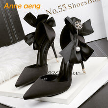 Load image into Gallery viewer, 2019 New Summer Women Sandals High Thin Heel Pointed Toe Pearl Buttuerfly-Knot Sweet Bridal Wedding Women Shoes Gold High Heels