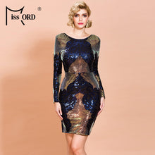 Load image into Gallery viewer, Missord 2020 Women Sexy O Neck Long Sleeve Sequin Multi Color Backless Dresses Female Elegant Mini Dress FT19855