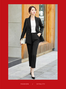 High quality temperament business professional women's suit 2019 autumn and winter new slim jacket large size female Pants suit