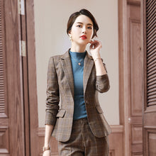 Load image into Gallery viewer, 2019 winter new women&#39;s suit Casual temperament Slim large plaid suit jacket ladies Slim trouser suit High quality two piece set