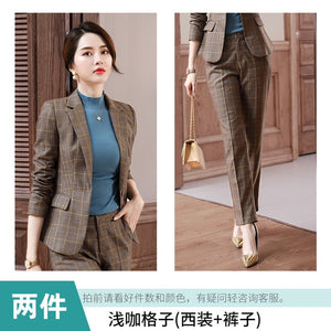 2019 winter new women's suit Casual temperament Slim large plaid suit jacket ladies Slim trouser suit High quality two piece set