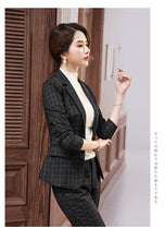 Load image into Gallery viewer, 2019 winter new women&#39;s suit Casual temperament Slim large plaid suit jacket ladies Slim trouser suit High quality two piece set