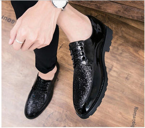 fashion men footwear leather shoes Men Dress Shoes wedding business Bullock Designer black Gold Oxfords Bling Bling LE-47